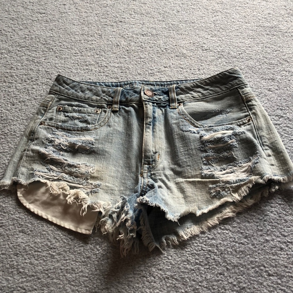 American Eagle Light Wash High Waisted Denim Short